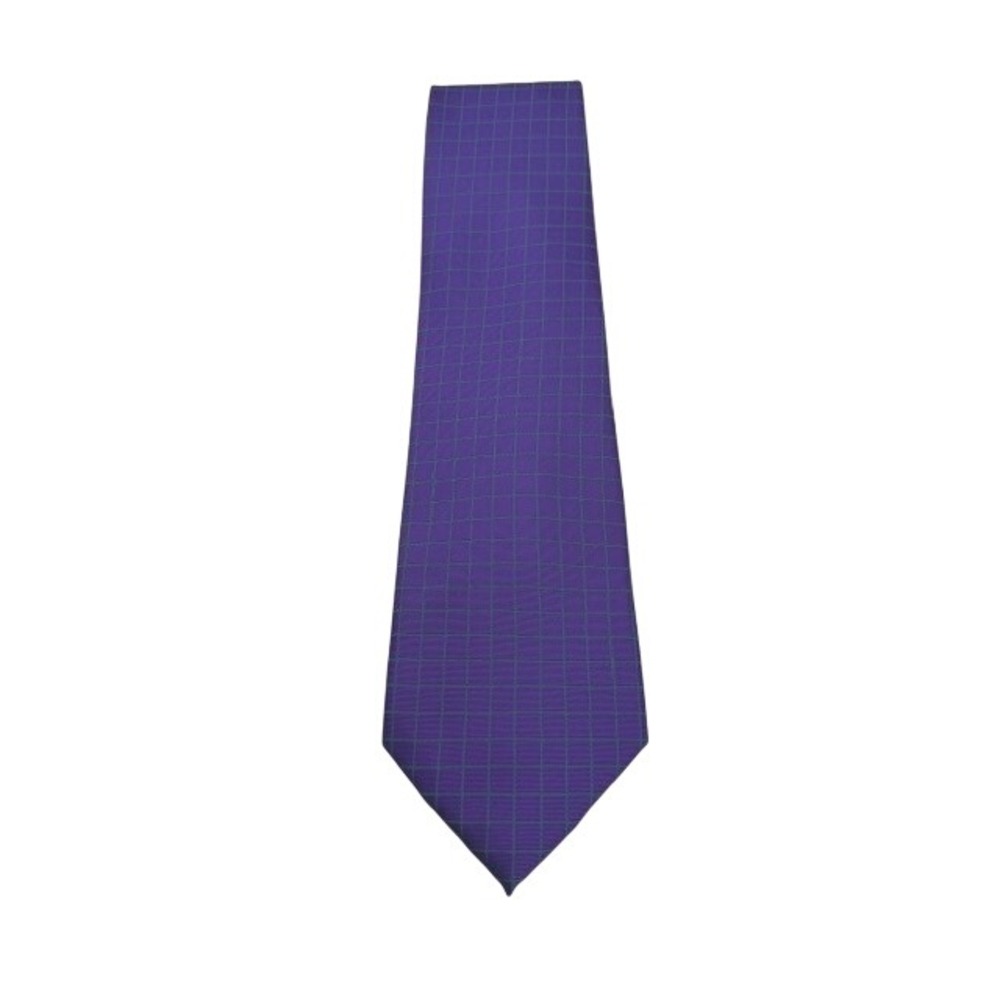Burberry of London Mens Vintage Purple Teal Grid Silk Tie Wide Made in Italy